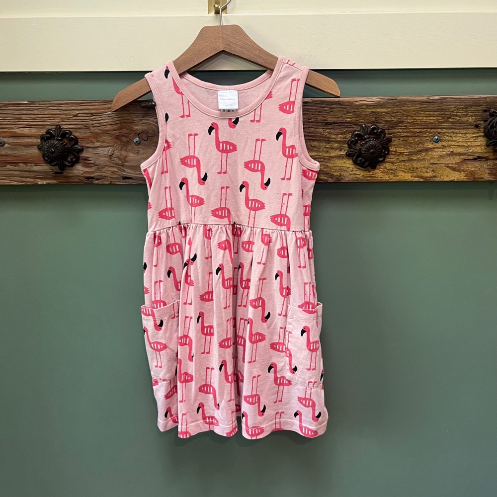 Hanna Andersson Girls Pink Flamingo Sleeveless Pocket Play Dress Size 120 US 6-7
